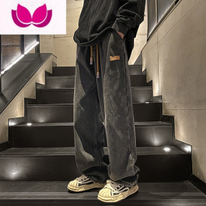 七斓黑色牛仔裤男款春季美式高街vibe宽松直筒阔腿裤潮牌复古休闲长裤