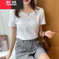 YIBUSHENG竹节棉t恤女短袖2024年新款宽松百搭白色上衣纯色体桖薄款