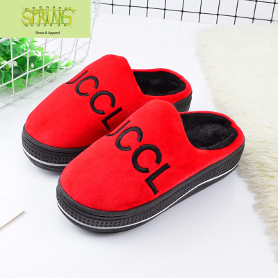 2019年新款棉拖鞋女半包跟秋冬室内软底居家用保暖厚底增高毛拖鞋语娄