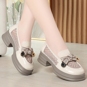 圆头软底网面乐福鞋夏季新款增高女鞋厚底乐福鞋女松糕软底单