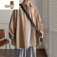 YANXU日系复古衬衫男生薄款纯色港风长袖衬衣宽松潮流痞帅外套新款