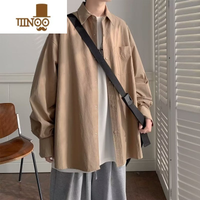 YANXU日系复古衬衫男生薄款纯色港风长袖衬衣宽松潮流痞帅外套新款