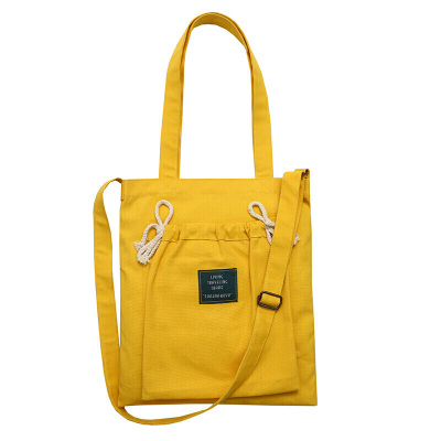 新款仙女包包女新款ins夏单肩文艺学生斜挎帆布包袋复古港风-定制浅灰色抽绳贴兜浅灰色抽绳贴兜