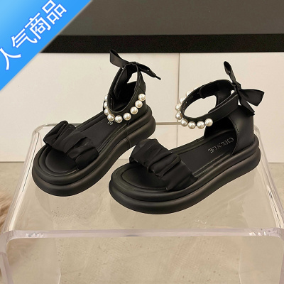 SUNTEK凉鞋女款夏季2023新款网红仙女风配裙子时尚珍珠百搭罗马鞋子