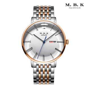 M.B.K欧美品牌手表专柜加州全自动机械表男士时尚简约防水男表3D弧形蓝宝石镜面商务双日历腕表1021G