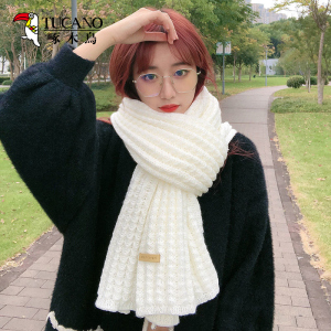 啄木鸟围巾女秋冬季韩版红色时尚百搭女生学生保暖针织围脖新款厚