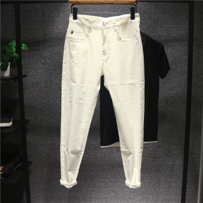 新款HiMan经典时尚简版百搭纯白色牛仔裤男微哈伦弹性水洗牛仔长裤