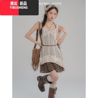 YIBUSHENGLOVEHEYNEW游牧碎花连衣裙两件套女季蕾丝镂空罩衫辣妹显瘦套装