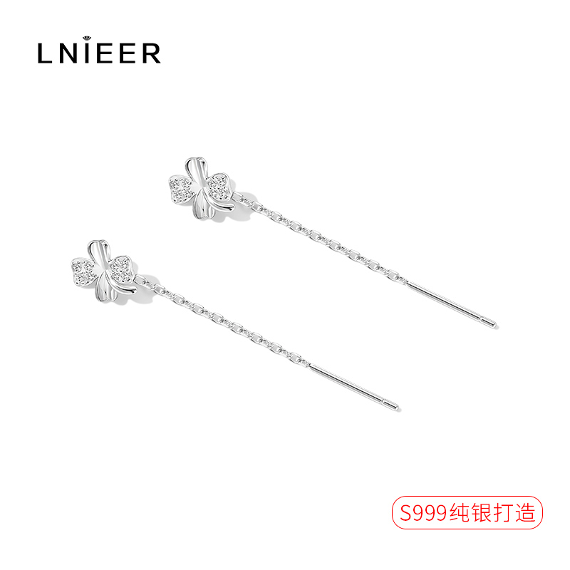 999纯银四叶草耳环女2025新款潮耳饰高级感耳线小众设计长款耳钉