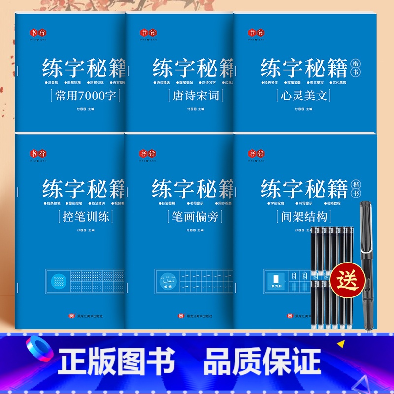 楷书速成全套6本[送黑色正姿钢笔一支+黑色墨囊12支] [正版]楷书练字帖小学生行楷基础入门速成钢笔硬笔字帖书法练字本初