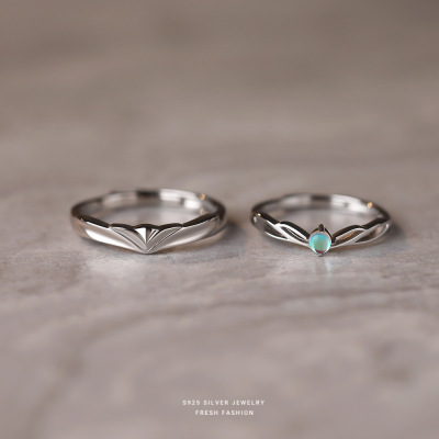 s925纯银七夕节公主与骑士月光石情侣对戒月光石恋人简约气质对戒送女朋友老婆情人节七夕生日礼物