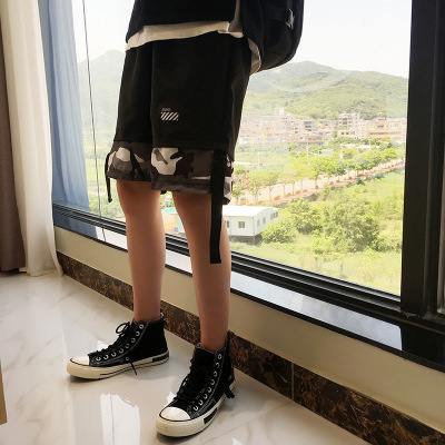 夏季潮牌ins拼色工装短裤男生宽松五分休闲裤韩版港风bf百搭短裤