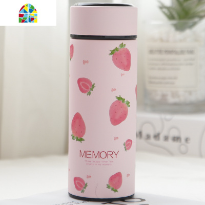 粉色清新保温杯女学生韩版创意潮流便携水杯文艺简约304不锈钢杯子 FENGHOU 草莓+茶漏310ML