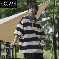 HLCOMAN日系cityboy条纹翻领短袖t恤男25夏季时尚潮流原宿休闲宽松polo衫