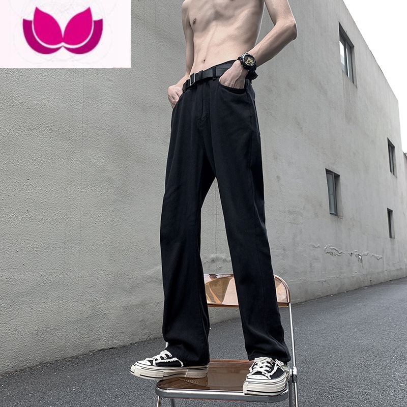 七斓欧美vibe风裤子男高街ins潮牌膝盖破洞牛仔裤男微喇修身长裤