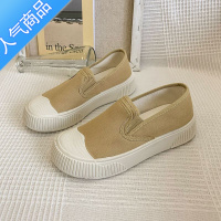 SUNTEK设计感帆布鞋女2023夏季新款透气圆头一脚蹬软底舒适厚底休闲鞋子