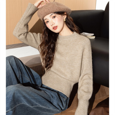 [清仓1折价42.9元,不叠加优惠券]秋唐狮冬女约圆领净色长袖套头毛衣简约百搭上衣休闲复古气质