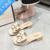 SUNTEK粗跟凉拖鞋女2023年夏季新款蝴蝶结中跟凉鞋百搭外穿仙女风一字拖