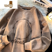 YANXU绒美式长袖t恤男士秋季潮牌宽松上衣服打底衫款卫衣