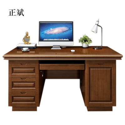 正斌办公桌台式电脑桌办公室中式家用书桌写字台单人D款胡桃色1.4米(电脑款)