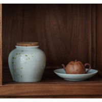 美帮汇粉彩兰花软木塞茶叶罐陶瓷密封茶罐存茶罐手绘大号茶仓茶叶储存罐