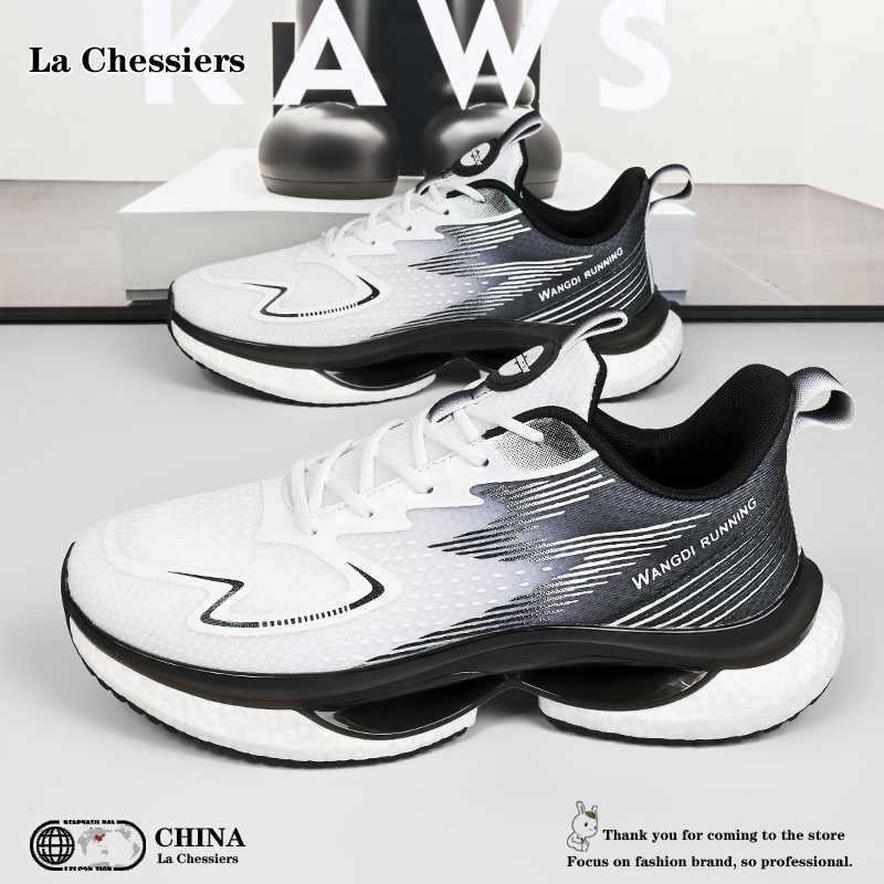 La Chessiers春秋季2025新款男鞋网面透气情侣款爆米花运动休闲鞋防滑耐磨韩版跑步鞋