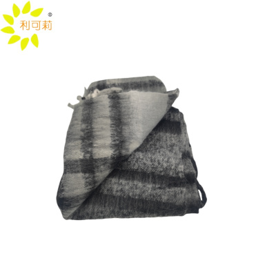 利可莉 黑灰色格子围巾 加厚 条