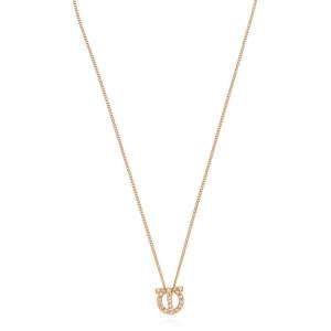 Salvatore Ferragamo女款金色项链水晶装饰Gancini图案调节扣设计优雅时尚