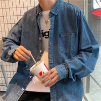 男装春秋衬衫牛仔男士宽松长袖衬衫潮流ins衬衣翻领休闲夹克外套