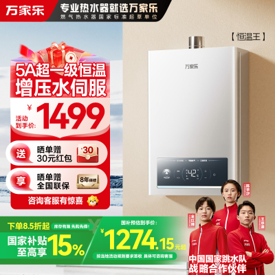 万家乐恒温王燃气热水器JSQ30-16P3 PRO(F)天然气一级恒温16升增压水伺服一级节能防冻