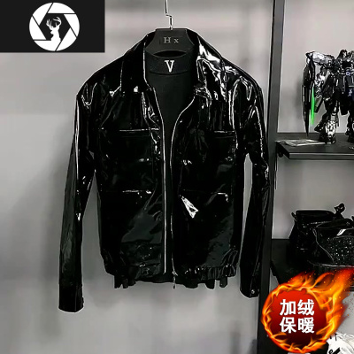 HongZun男士皮衣外套潮流帅气修身韩版社会精小伙夹克发型师潮牌男装酷皮衣