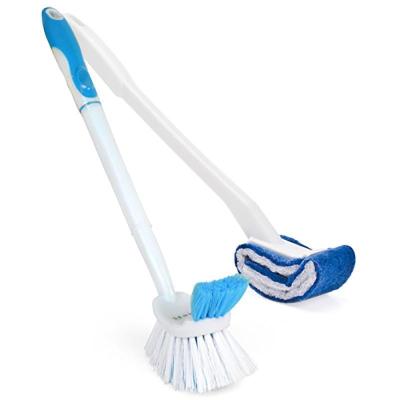 马桶刷双刷头洗厕所刷卫生间内沿沟槽洁厕刷套装长柄清洁刷子 E款（蓝绿随机）