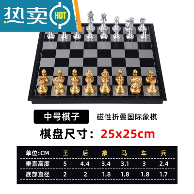 国际象棋小学生儿童磁力大号棋子比赛专用磁力便携式棋盘套装真智力中号金银国际象棋+送入门书-