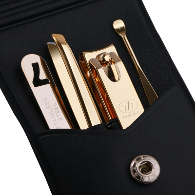 韩国777（THREESEVEN）指甲刀套装4件套进口指甲钳眉夹耳勺指甲剪锉刀修甲工具家用金色